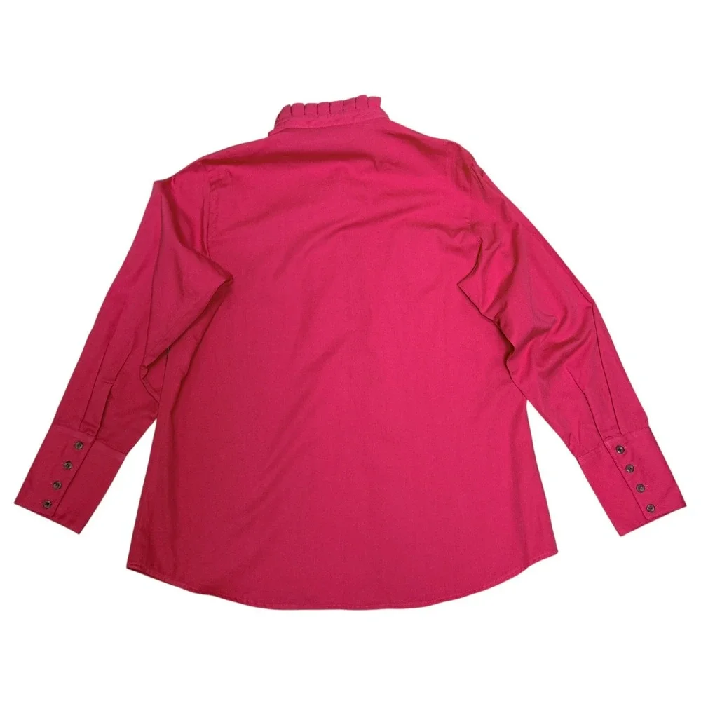 King Ranch Pink Cotton Ruffle Mock Neck Western Field Shirt Blouse Long Size XL‎